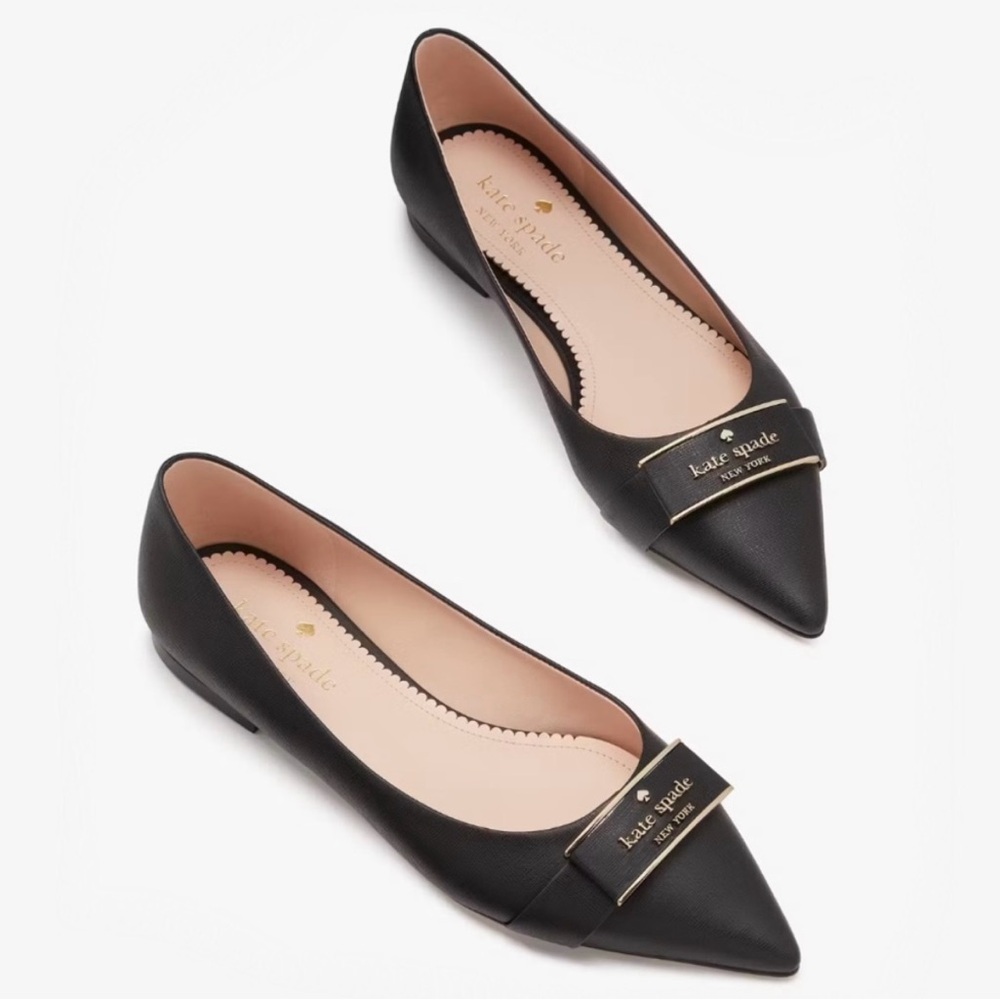 ♠️Kate Spade Deneuve Leather Pointed Toe Flats, Black NIB